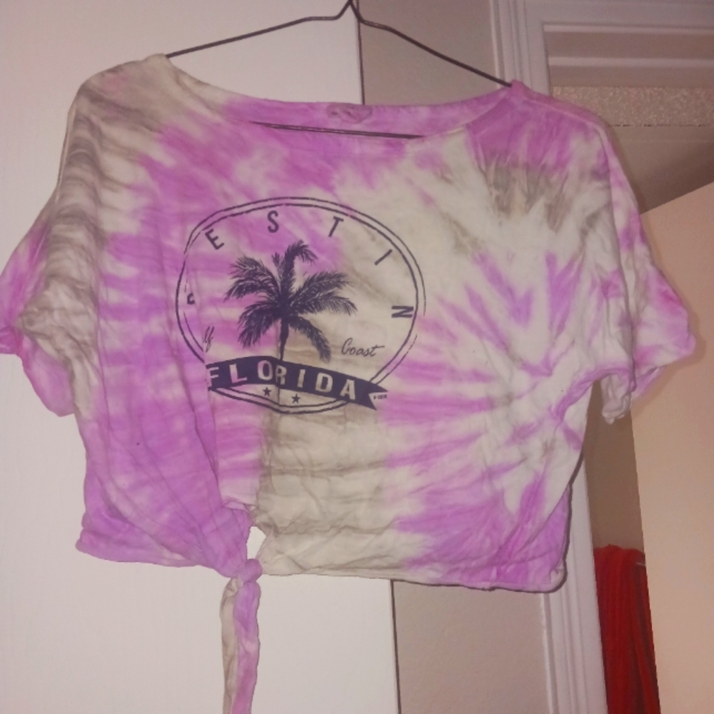 DESTIN FLORIDA LADIES WOMENS LOGO CROP TOP TEE SHIRT LARGE L LG TIE DYE